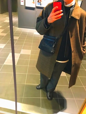 「オーバーコート」｜「アイテム（ライダースジャケット）」を使った、ゆうとさん（メンズ・173cm）の冬コーディネート