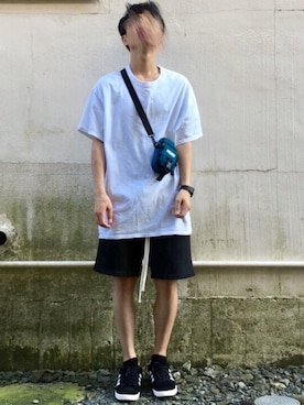 「アイテム（ボディバッグ/ウエストポーチ、ブルー系）」を使った、Namoriさん（メンズ・171cm）の夏コーディネート