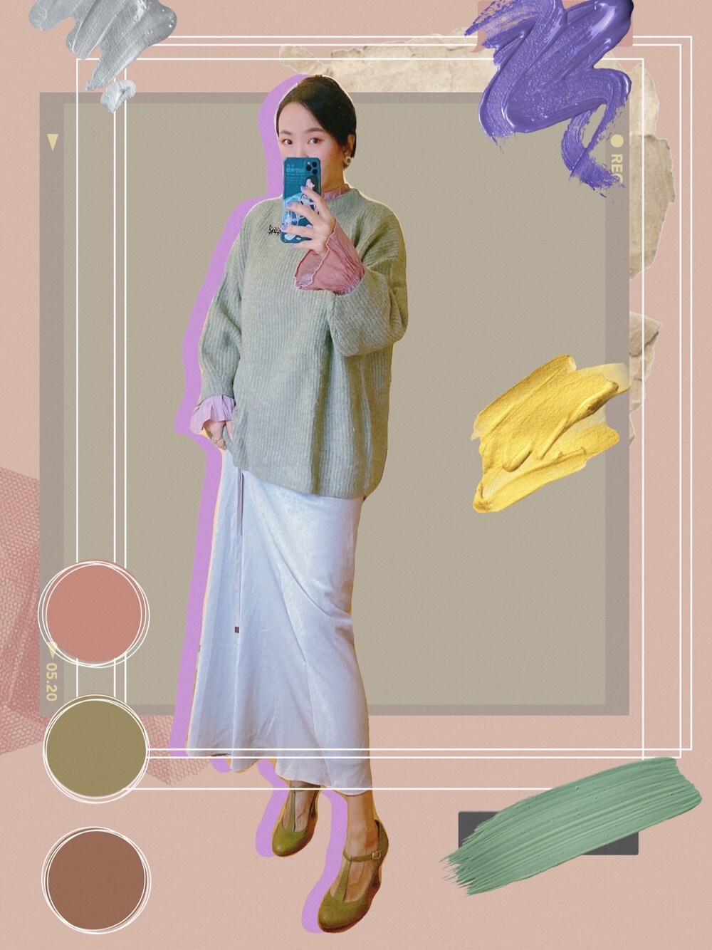 「ootd、复古、女人味、vintage」｜「JEANASISの5Gボトルネックバックスリットニット/861137（ニット/セーター、ブラウン系）」を使った、乐乐乐姑娘さん（レディース・162cm）の秋コーディネートの1枚目の写真