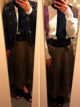 「オーガンジー」｜「アイテム（ライダースジャケット）」を使った、MISAKIさん（レディース・155cm）の春コーディネート