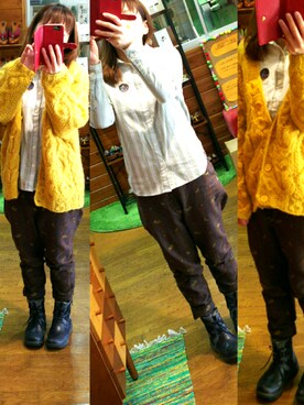 「Ne-net（ネネット）のネルストライプ②（シャツ/ブラウス）」を使った、yasuyoさん（レディース・158cm）の冬コーディネート