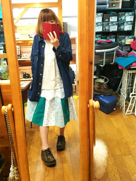「mercibeaucoup,（メルシーボークー）のアイテム（シャツワンピース）」を使った、yasuyoさん（レディース・158cm）の春コーディネート