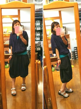 「B.L.U.E（ビーエルユーイー）のアイテム（その他アウター）」を使った、yasuyoさん（レディース・158cm）の夏コーディネート