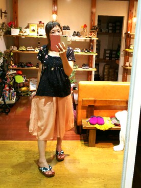 「アイテム（その他アンダーウェア/インナー、オレンジ系）」を使った、yasuyoさん（レディース・158cm）の夏コーディネート