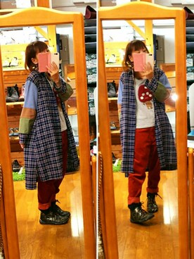 「アイテム（ピアス（片耳用）、イエロー系）」を使った、yasuyoさん（レディース・158cm）の秋コーディネート