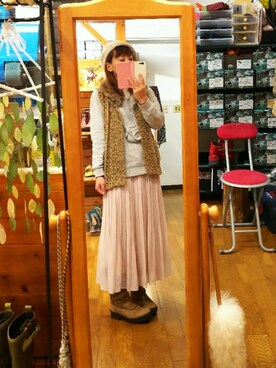 「長靴」｜「アイテム（ハンチング/ベレー帽）」を使った、yasuyoさん（レディース・158cm）の秋コーディネート
