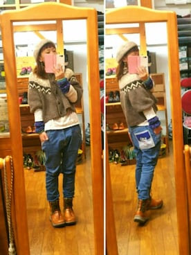 「カウチンセーター」｜「アイテム（ハンチング/ベレー帽）」を使った、yasuyoさん（レディース・158cm）の冬コーディネート