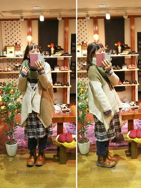 「CUBE SUGAR（キューブシュガー）のアイテム（シャツワンピース）」を使った、yasuyoさん（レディース・158cm）の冬コーディネート