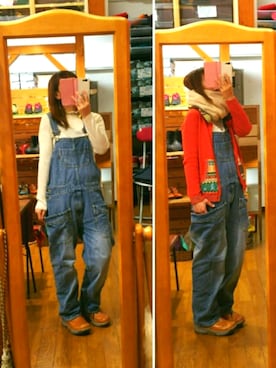 「Ne-net（ネネット）のアイテム（サロペット/オーバーオール）」を使った、yasuyoさん（レディース・158cm）の冬コーディネート
