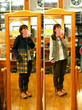 「Ne-net（ネネット）のネルストライプ②（シャツ/ブラウス）」を使った、yasuyoさん（レディース・158cm）の冬コーディネート