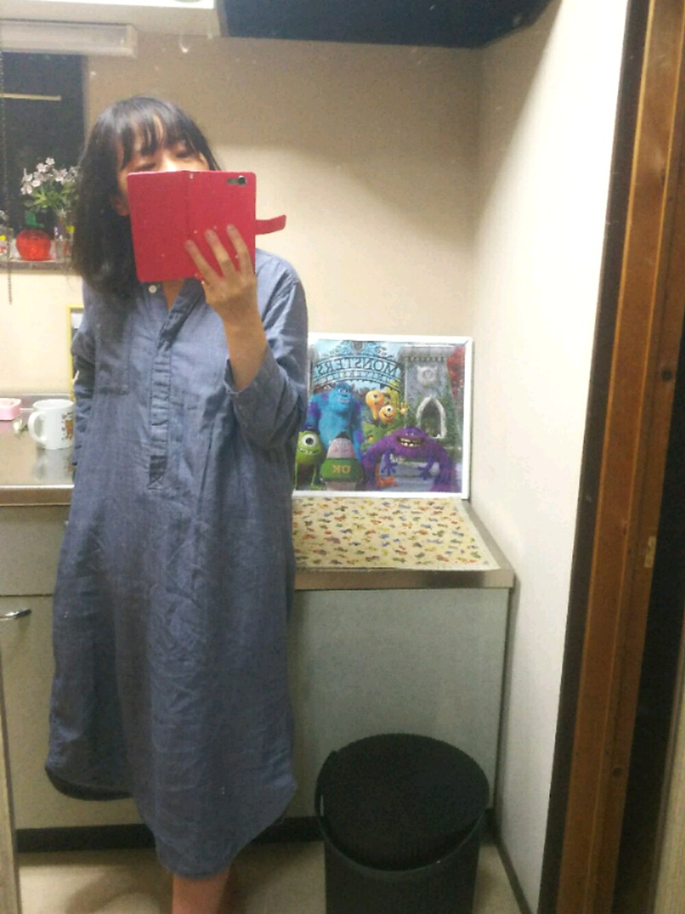 「マタニティ、夏コーデ、パジャマ、おうちファッション、コロナに負けない、おしゃれさんと繋がりたい、無印良品」｜「無印良品のアイテム（マタニティウェア/グッズ、ブルー系）」を使った、yasuyoさん（レディース・158cm）の夏コーディネートの1枚目の写真