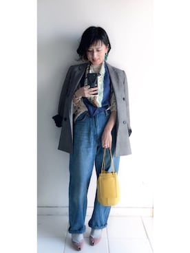 「DHOLIC（ディーホリック）のパフスリーブレースブラウス（シャツ/ブラウス）」を使った、yukino_yucchinoさん（レディース・151cm）の春コーディネート