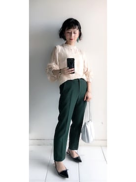 「DHOLIC（ディーホリック）のパフスリーブレースブラウス（シャツ/ブラウス）」を使った、yukino_yucchinoさん（レディース・151cm）の春コーディネート