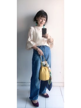 「DHOLIC（ディーホリック）のパフスリーブレースブラウス（シャツ/ブラウス）」を使った、yukino_yucchinoさん（レディース・151cm）の秋コーディネート