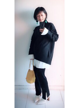 「巾着バッグ」｜「アイテム（ブーティ）」を使った、yukino_yucchinoさん（レディース・151cm）の冬コーディネート
