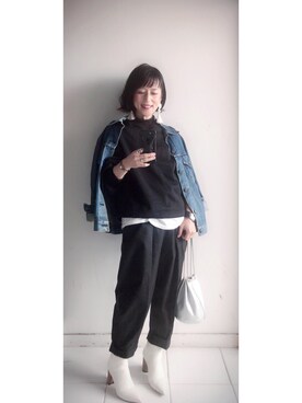 「巾着バッグ」｜「アイテム（ブーティ）」を使った、yukino_yucchinoさん（レディース・151cm）の冬コーディネート