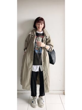 「ロックT」｜「アイテム（ステンカラーコート）」を使った、yukino_yucchinoさん（レディース・151cm）の秋コーディネート