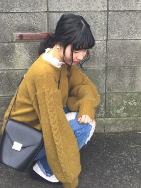 「BEAMS（ビームス）のアイテム（イヤリング）」を使った、るこ。さん（レディース・170cm）の冬コーディネート