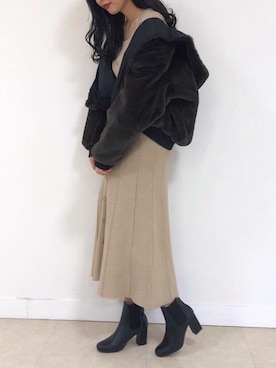 「ラメニット」｜「アイテム（ブルゾン）」を使った、るこ。さん（レディース・170cm）の冬コーディネート