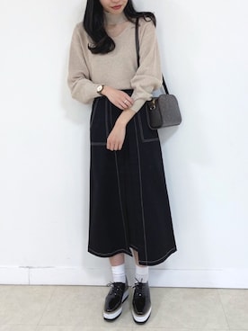 「archives（アルシーヴ）のアイテム（ブーティ）」を使った、るこ。さん（レディース・170cm）の冬コーディネート