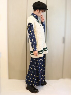 「RAGEBLUE（レイジブルー）のアイテム（キャスケット）」を使った、あやかさん（レディース・165cm）の秋コーディネート