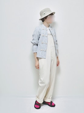 「チャイナシャツ」｜「アイテム（オールインワン・サロペット）」を使った、あやかさん（レディース・165cm）の夏コーディネート