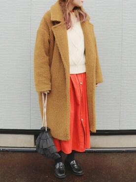 「アイテム（チェスターコート、イエロー系）」を使った、あやかさん（レディース・165cm）の冬コーディネート