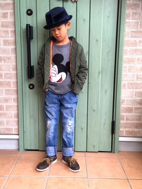 「ミッキー」｜「アイテム（MA-1）」を使った、emiluさん（キッズ・126cm）の冬コーディネート