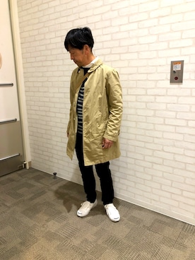 「アイテム（ステンカラーコート）」を使った、とっちゃんさん（メンズ・166cm）の春コーディネート