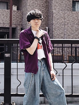 「NEONSIGN（ネオンサイン）のアイテム（パンツ）」を使った、Ryoさん（メンズ・168cm）の夏コーディネート
