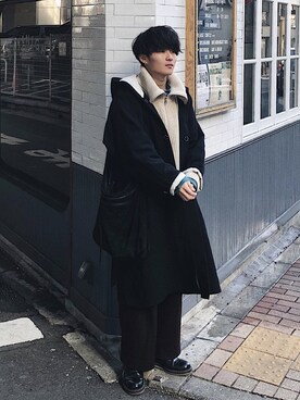 「SUNSEA（サンシー）のアイテム（ジャケット/アウター）」を使った、Ryoさん（メンズ・168cm）の冬コーディネート