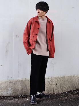 「アイテム（カバーオール、レッド系）」を使った、Ryoさん（メンズ・168cm）の春コーディネート