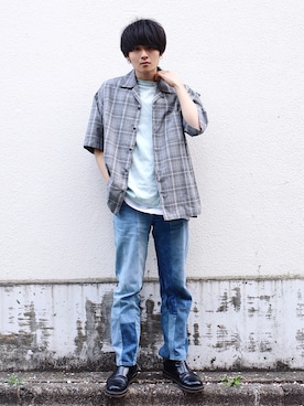 「チェックシャツ」｜「アイテム（タンクトップ）」を使った、Ryoさん（メンズ・168cm・20代）の春コーディネート