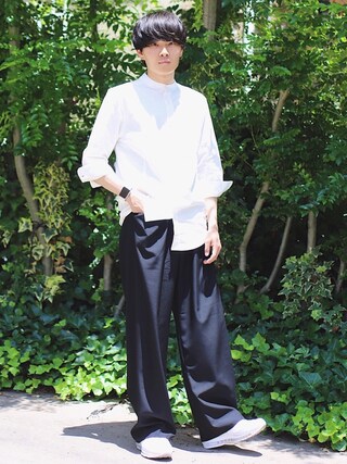 Ryo使用「EMMA CLOTHES（Authentic Oxford Shirt オックスフォードストレッチシャツ バンドカラー 半袖/7分袖）」的時尚穿搭