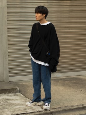 「stein（シュタイン）のアイテム（スウェット）」を使った、Ryoさん（メンズ・168cm）の春コーディネート