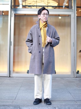 「UNITED ARROWS（ユナイテッドアローズ）のアイテム（マフラー）」を使った、飯村淳さん（メンズ・173cm）の秋コーディネート