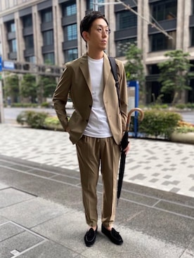 「ビジネス」｜「アイテム（スリッポン）」を使った、飯村淳さん（メンズ・173cm）の夏コーディネート