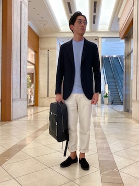 「ビジネス」｜「アイテム（スリッポン）」を使った、飯村淳さん（メンズ・173cm）の夏コーディネート