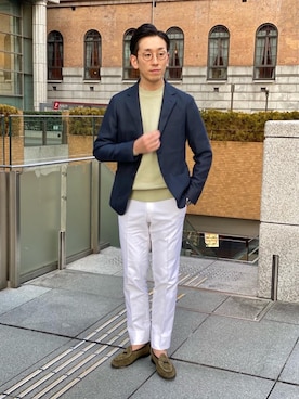 「UNITED ARROWS（ユナイテッドアローズ）のアイテム（スリッポン）」を使った、飯村淳さん（メンズ・173cm）の冬コーディネート