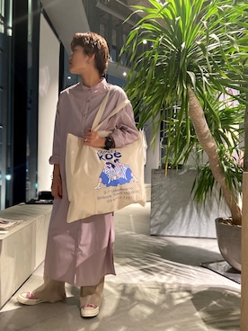 「くすみピンク」｜「アイテム（シャツワンピース）」を使った、kimさん（レディース・154cm）の冬コーディネート
