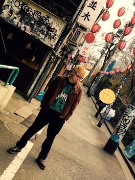 「パラブーツ」｜「アイテム（ライダースジャケット）」を使った、坂本タカシさん（メンズ・174cm）の冬コーディネート