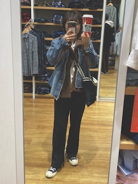 「Ameri（アメリ）のアイテム（デニムジャケット）」を使った、SAHOさん（レディース・151cm）の冬コーディネート