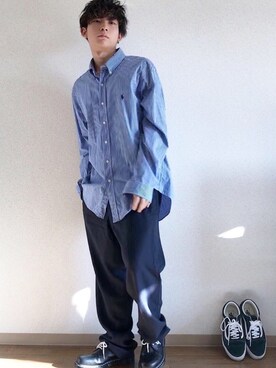 「Ralph Lauren」｜「アイテム（スラックス）」を使った、たける°。さん（メンズ・166cm）の秋コーディネート