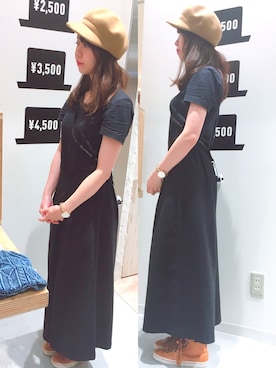 「アイテム（キャスケット）」を使った、14+ 阪急三番街店 スタッフさん（レディース・160cm）の夏コーディネート