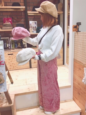 「アイテム（キャスケット）」を使った、14+ 阪急三番街店 スタッフさん（レディース・149cm）の秋コーディネート