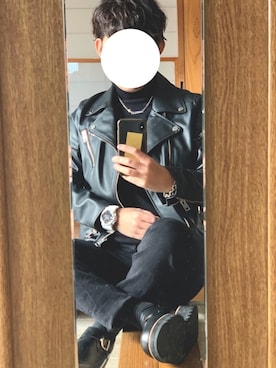 「いいね返し」｜「アイテム（ライダースジャケット）」を使った、kamiさん（メンズ・164cm）の冬コーディネート