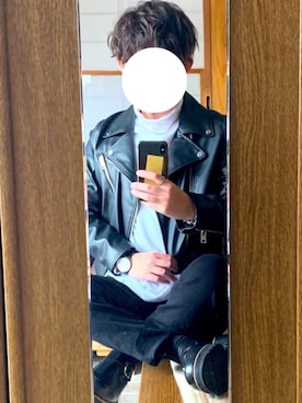 「いいね返し」｜「アイテム（ライダースジャケット）」を使った、kamiさん（メンズ・164cm）の冬コーディネート