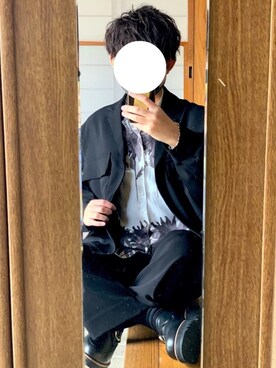 「白黒」｜「アイテム（ブルゾン）」を使った、kamiさん（メンズ・164cm）の冬コーディネート