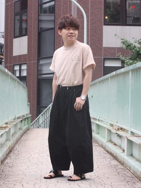 「JEANASIS（ジーナシス）のアイテム（サンダル）」を使った、たけminiさん（メンズ・158cm）の夏コーディネート
