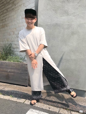「JEANASIS（ジーナシス）のアイテム（サンダル）」を使った、たけminiさん（メンズ・158cm）の夏コーディネート